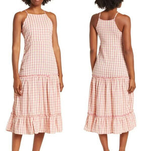 Nanette Lepore NWT Pink & Yellow Gingham Crinkle Ruffled Tiered Prairie Dress